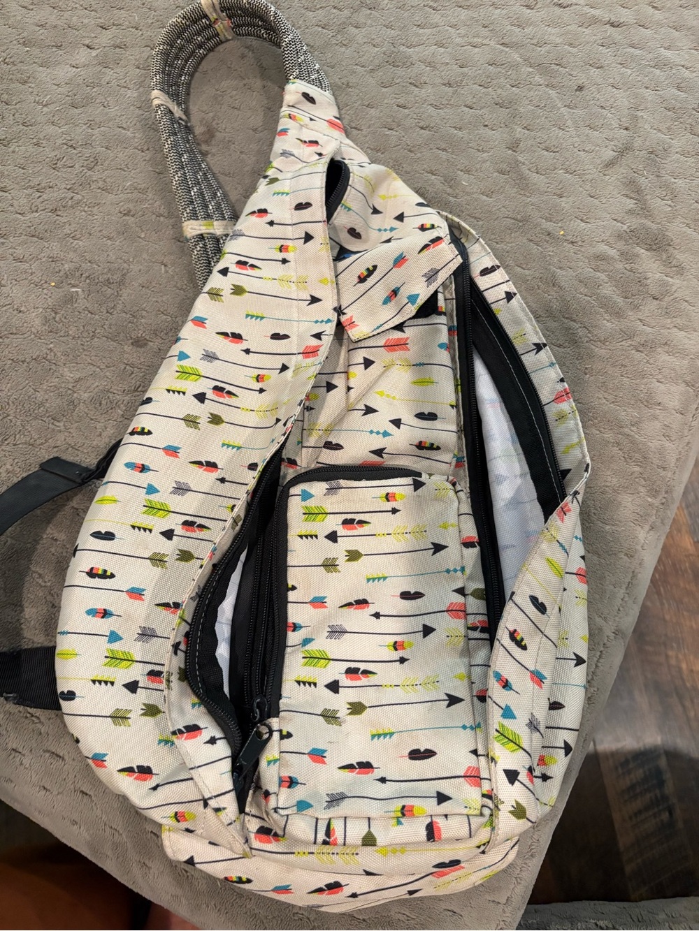 Kavu Beige Arrow-Print Crossbody Sling with Multicolor Accents